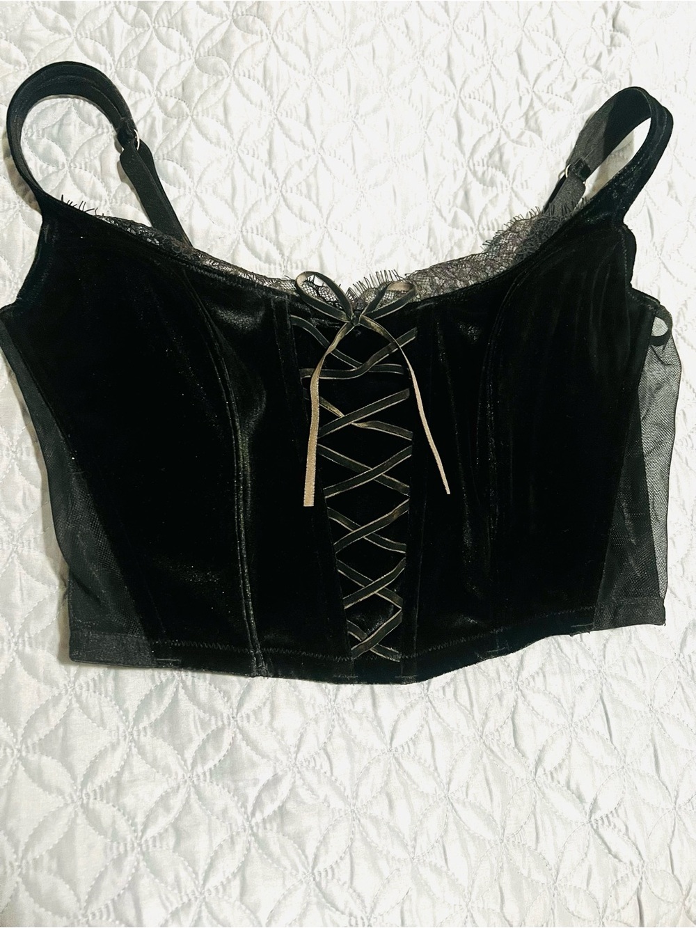 Victoria's Secret Black Velvet Lace-Up Corset Camisole